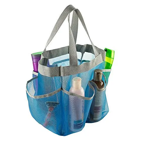 7 Pocket Shower Caddy Tote, Blue - Keep your shower essentials within easy reach. Shower caddies are perfect for college dorms, gym, shower, swimming and travel. Mesh allows water to drain easily.