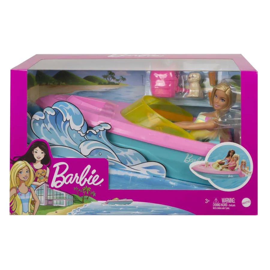 Barbie Doll And Boat With Puppy And Accessories