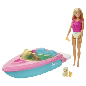 Barbie Doll And Boat With Puppy And Accessories