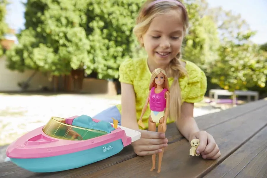 Barbie Doll And Boat With Puppy And Accessories