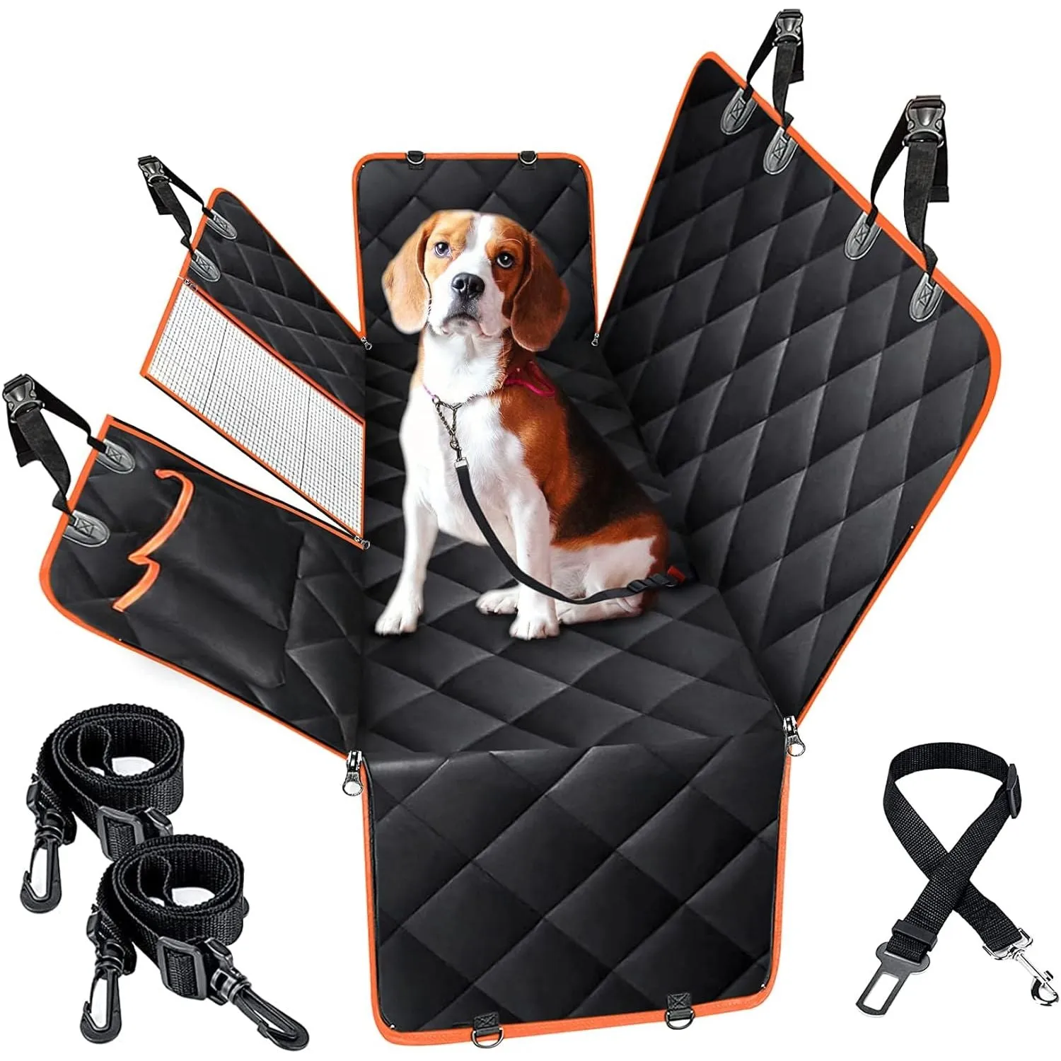 Dog Seat Cover,Waterproof Pet Seat Cover with Mesh Visual Window & Seat Belt Opening & Storage Pockets,Wear-Proof Dog Back Seat Hammock for Cars, Trucks and SUV - 147 x 137 cm…