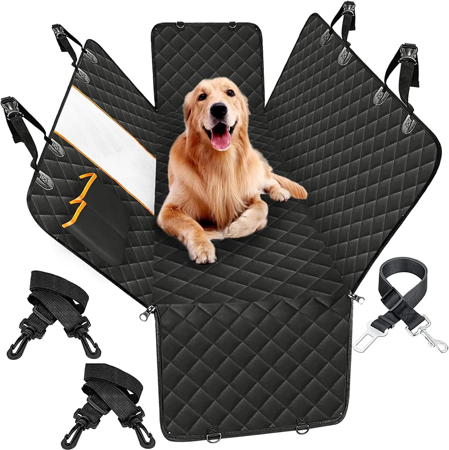 Dog Seat Cover,Waterproof Pet Seat Cover with Mesh Visual Window & Seat Belt Opening & Storage Pockets,Wear-Proof Dog Back Seat Hammock for Cars, Trucks and SUV - 147 x 137 cm…