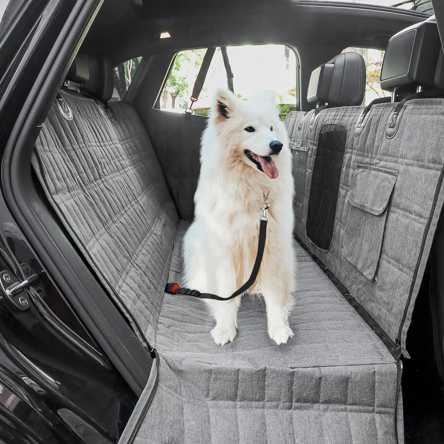 Dog Seat Cover,Waterproof Pet Seat Cover with Mesh Visual Window & Seat Belt Opening & Storage Pockets,Wear-Proof Dog Back Seat Hammock for Cars, Trucks and SUV - 147 x 137 cm…