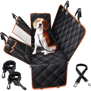Dog Seat Cover,Waterproof Pet Seat Cover with Mesh Visual Window & Seat Belt Opening & Storage Pockets,Wear-Proof Dog Back Seat Hammock for Cars, Trucks and SUV - 147 x 137 cm…