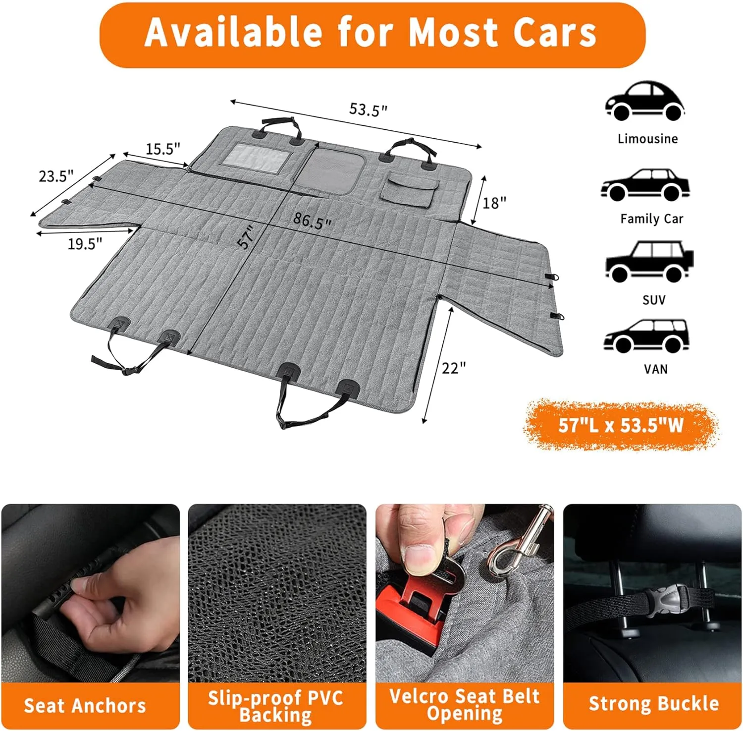 Dog Seat Cover,Waterproof Pet Seat Cover with Mesh Visual Window & Seat Belt Opening & Storage Pockets,Wear-Proof Dog Back Seat Hammock for Cars, Trucks and SUV - 147 x 137 cm…
