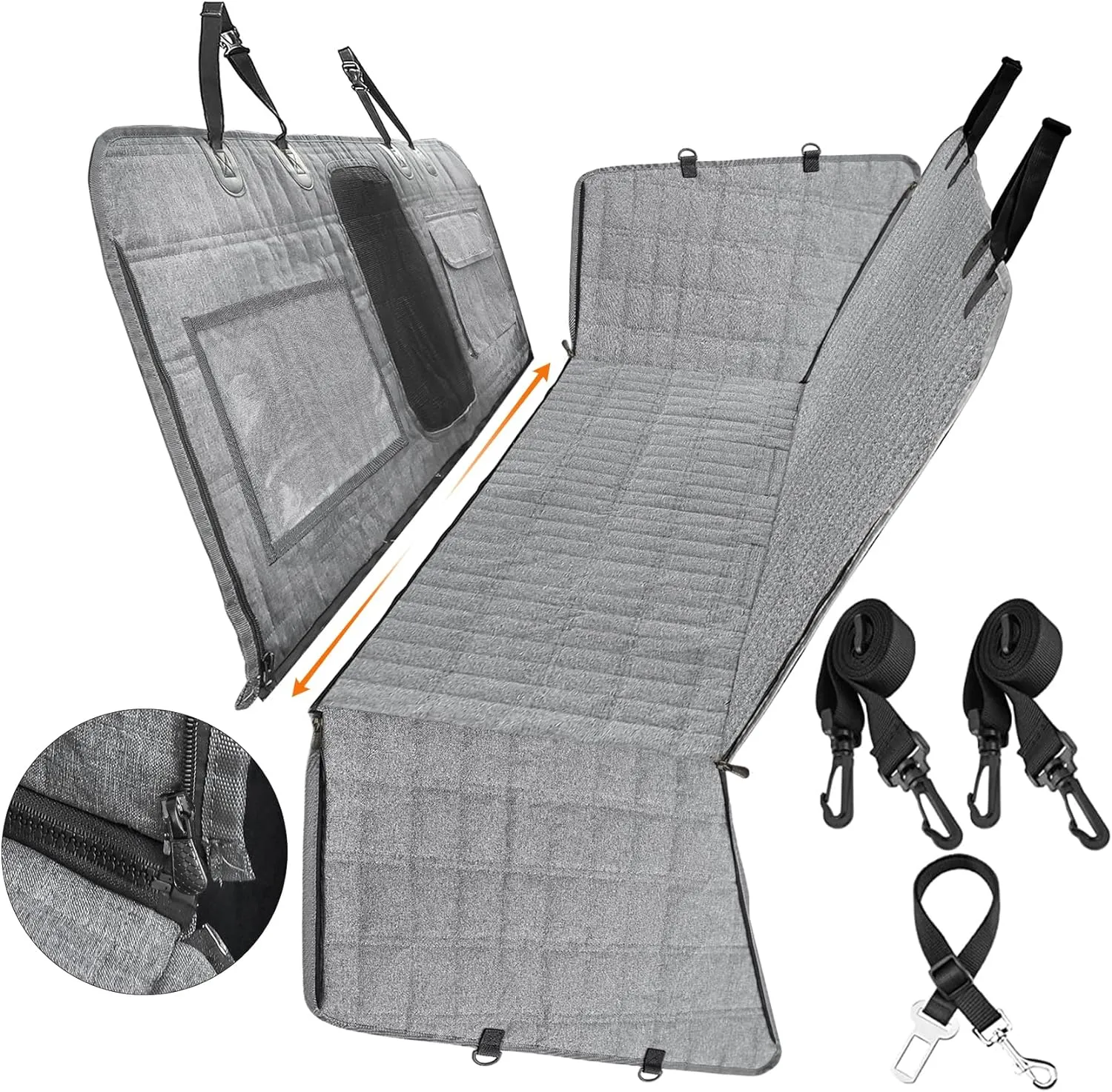 Dog Seat Cover,Waterproof Pet Seat Cover with Mesh Visual Window & Seat Belt Opening & Storage Pockets,Wear-Proof Dog Back Seat Hammock for Cars, Trucks and SUV - 147 x 137 cm…