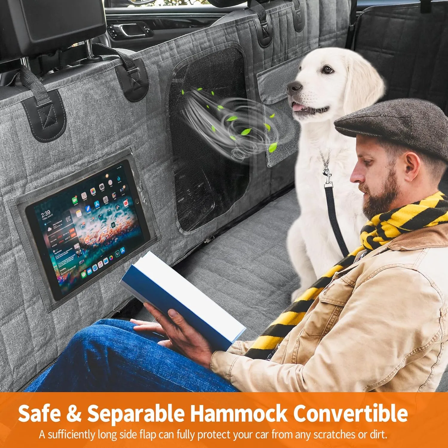 Dog Seat Cover,Waterproof Pet Seat Cover with Mesh Visual Window & Seat Belt Opening & Storage Pockets,Wear-Proof Dog Back Seat Hammock for Cars, Trucks and SUV - 147 x 137 cm…