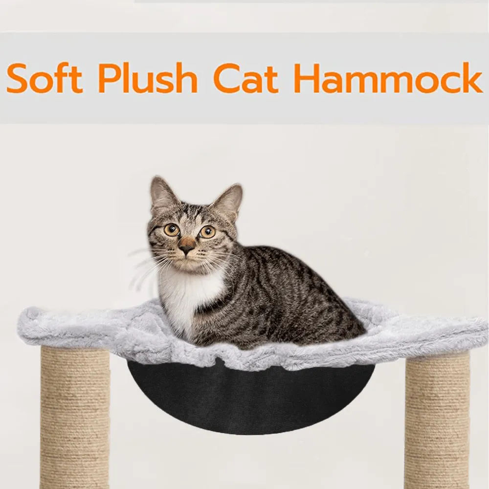 Hiputee Scratching Post, Activity Tower, Plush Fur Fabric Hammock, Basket Lounger ,Sisal/Jute Covered Rope Tree for Kittens & Cats (Grey)