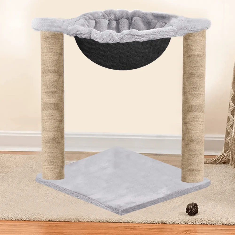 Hiputee Scratching Post, Activity Tower, Plush Fur Fabric Hammock, Basket Lounger ,Sisal/Jute Covered Rope Tree for Kittens & Cats (Grey)