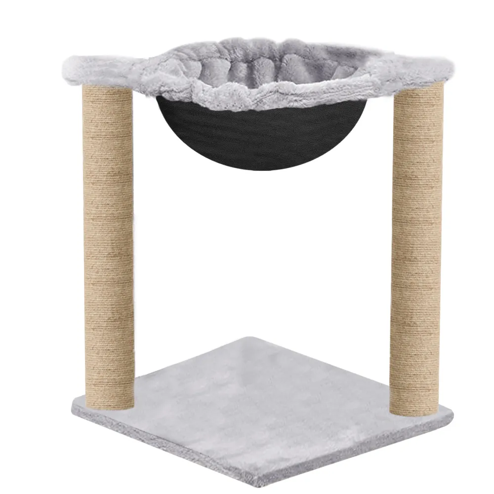 Hiputee Scratching Post, Activity Tower, Plush Fur Fabric Hammock, Basket Lounger ,Sisal/Jute Covered Rope Tree for Kittens & Cats (Grey)