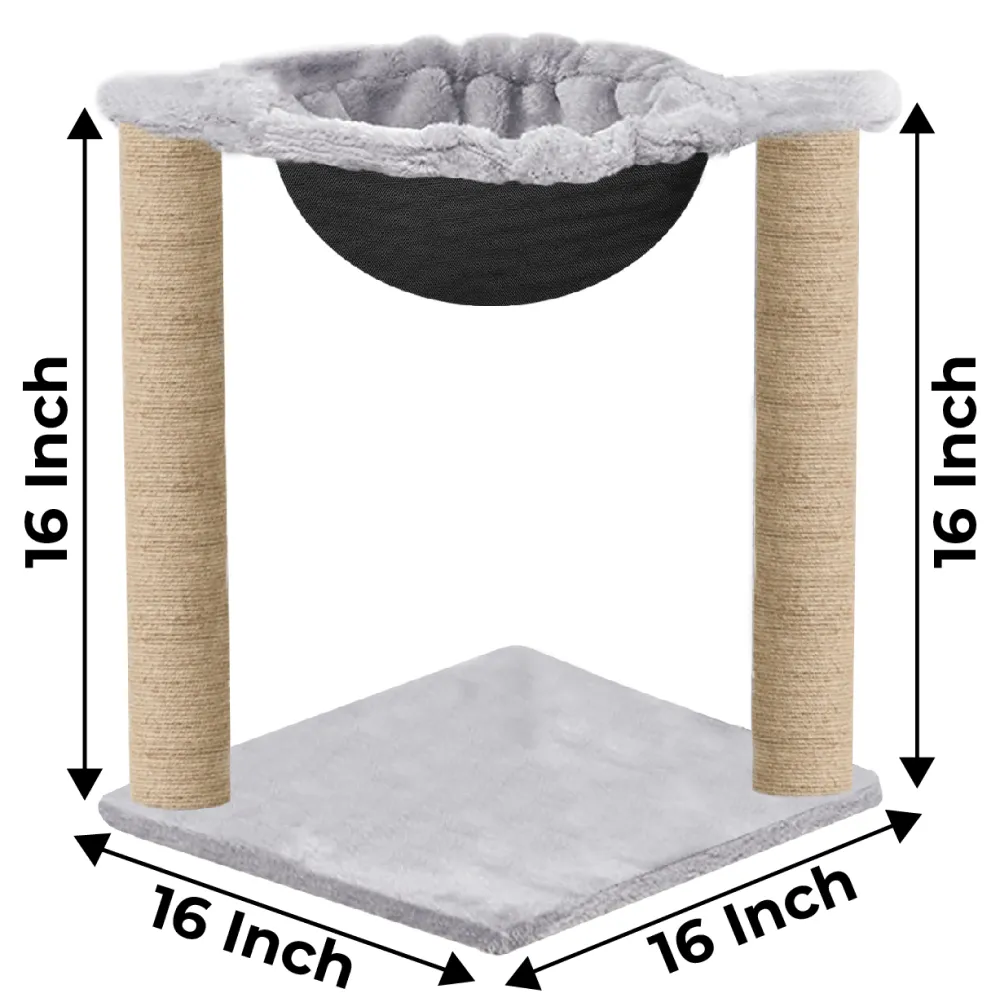 Hiputee Scratching Post, Activity Tower, Plush Fur Fabric Hammock, Basket Lounger ,Sisal/Jute Covered Rope Tree for Kittens & Cats (Grey)