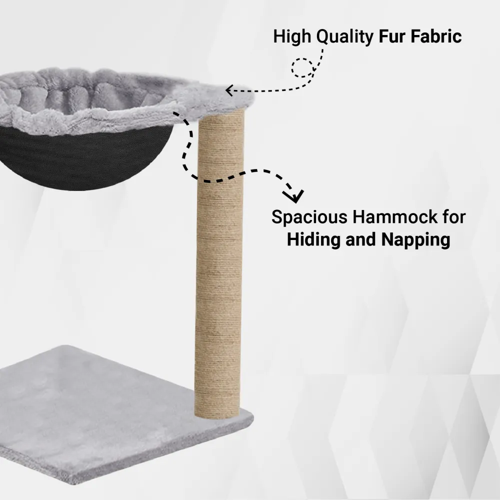 Hiputee Scratching Post, Activity Tower, Plush Fur Fabric Hammock, Basket Lounger ,Sisal/Jute Covered Rope Tree for Kittens & Cats (Grey)