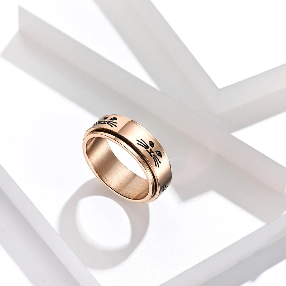 Rose gold and silver rotating anxiety cat rings great gift idea for cat lovers